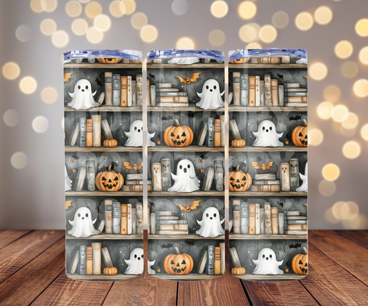 Spooky Bookshelf 20 oz Skinny Tumbler Sublimation Transfer - Seamless