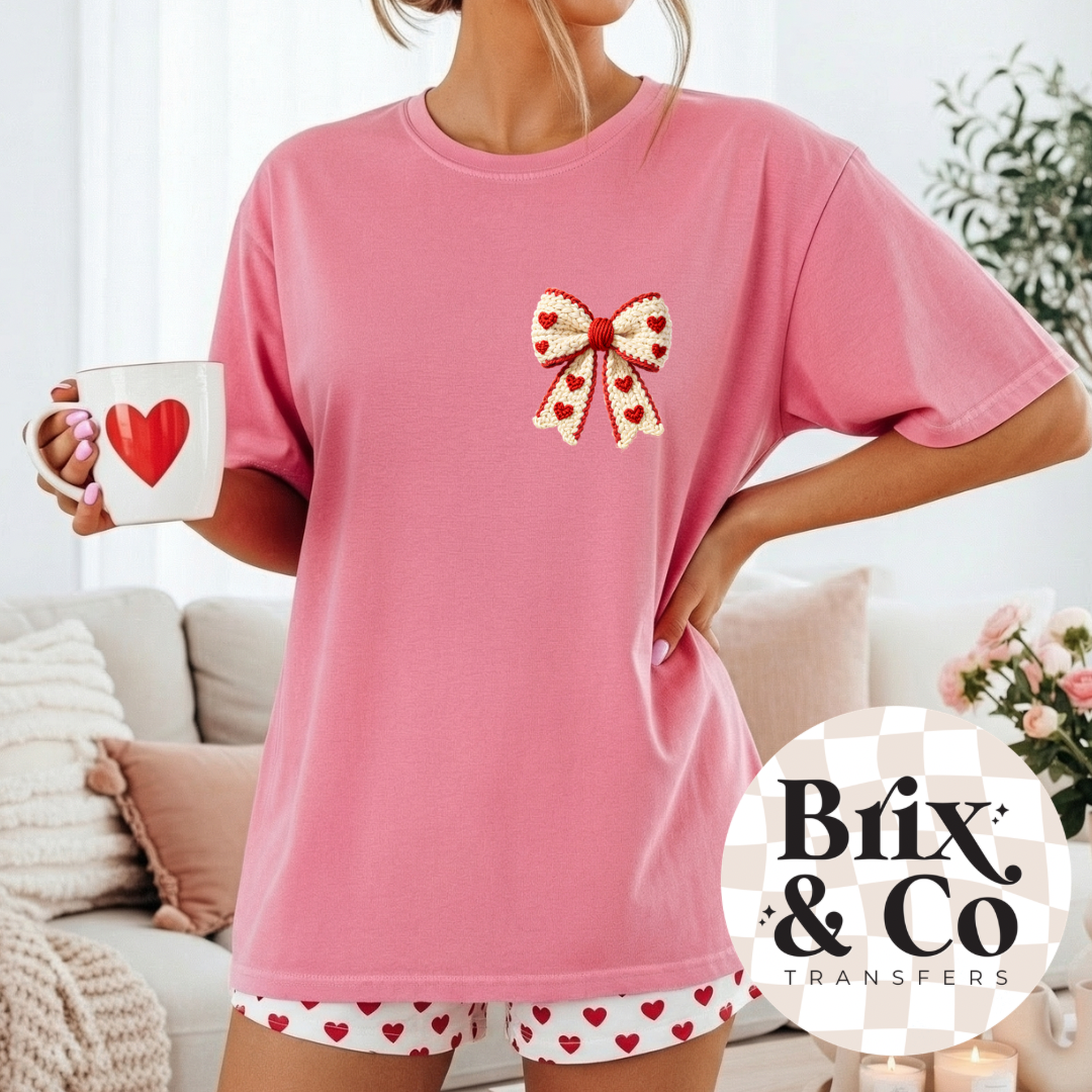 Faux Yarn Valentines Bow Pocket DTF HOT PEEL
