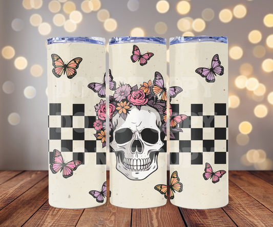 Retro Skull 20 oz Skinny Tumbler Sublimation Transfer - Seamless