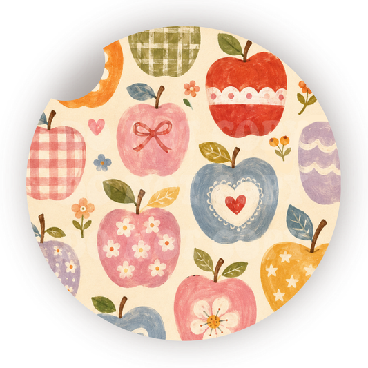 Apple Doodles Car Coaster Sublimation Transfer (Set of 2)
