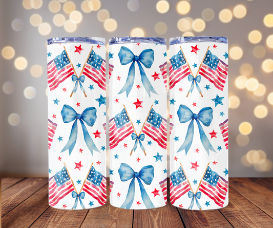 Patriotic Coquette 20 oz Skinny Tumbler Sublimation Transfer