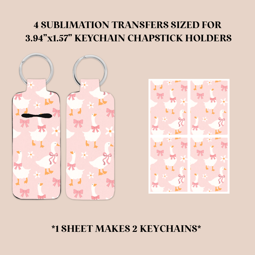 Pink Coquette Geese Keychain Chapstick Holder Sublimation Transfer