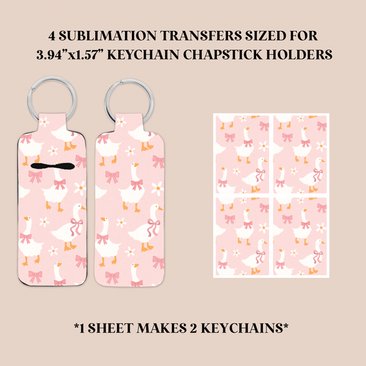 Pink Coquette Geese Keychain Chapstick Holder Sublimation Transfer