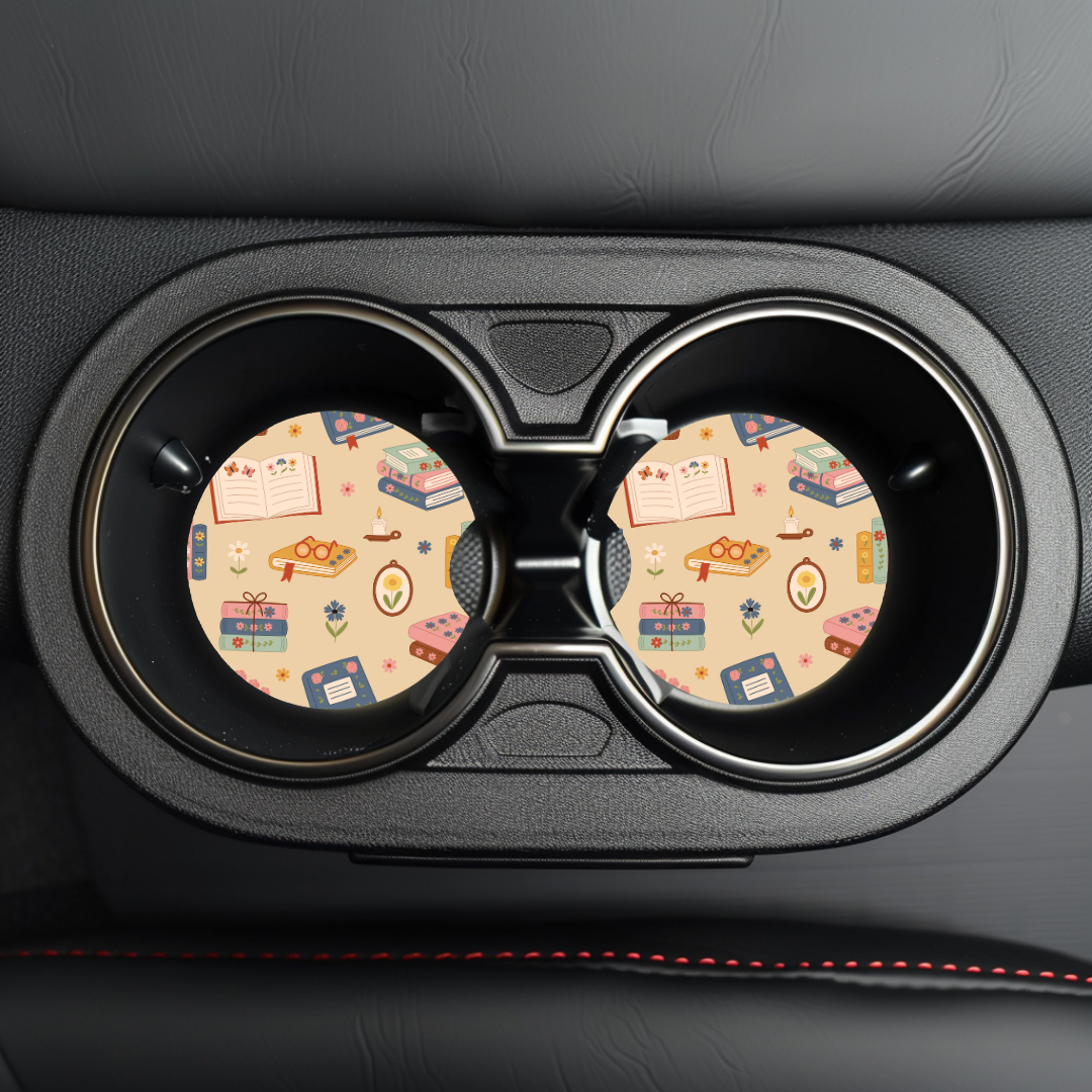 Vintage Books Car Coaster Sublimation Transfer (Set of 2)