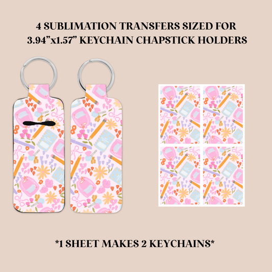 Teacher Doodles Keychain Chapstick Holder Sublimation Transfer