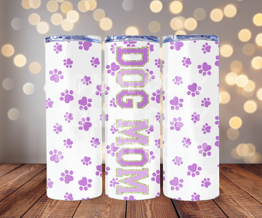 Dog Mom Faux Chenille 20 oz Skinny Tumbler Sublimation Transfer - Seamless