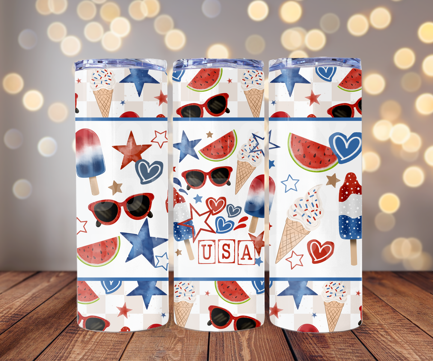 USA Doodles 20 oz Skinny Tumbler Sublimation Transfer - Seamless