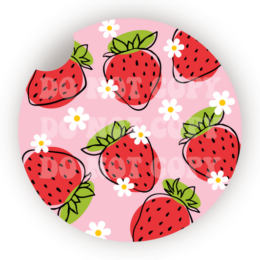 Pink Strawberries Car Coaster Sublimation Transfer (Set of 2)