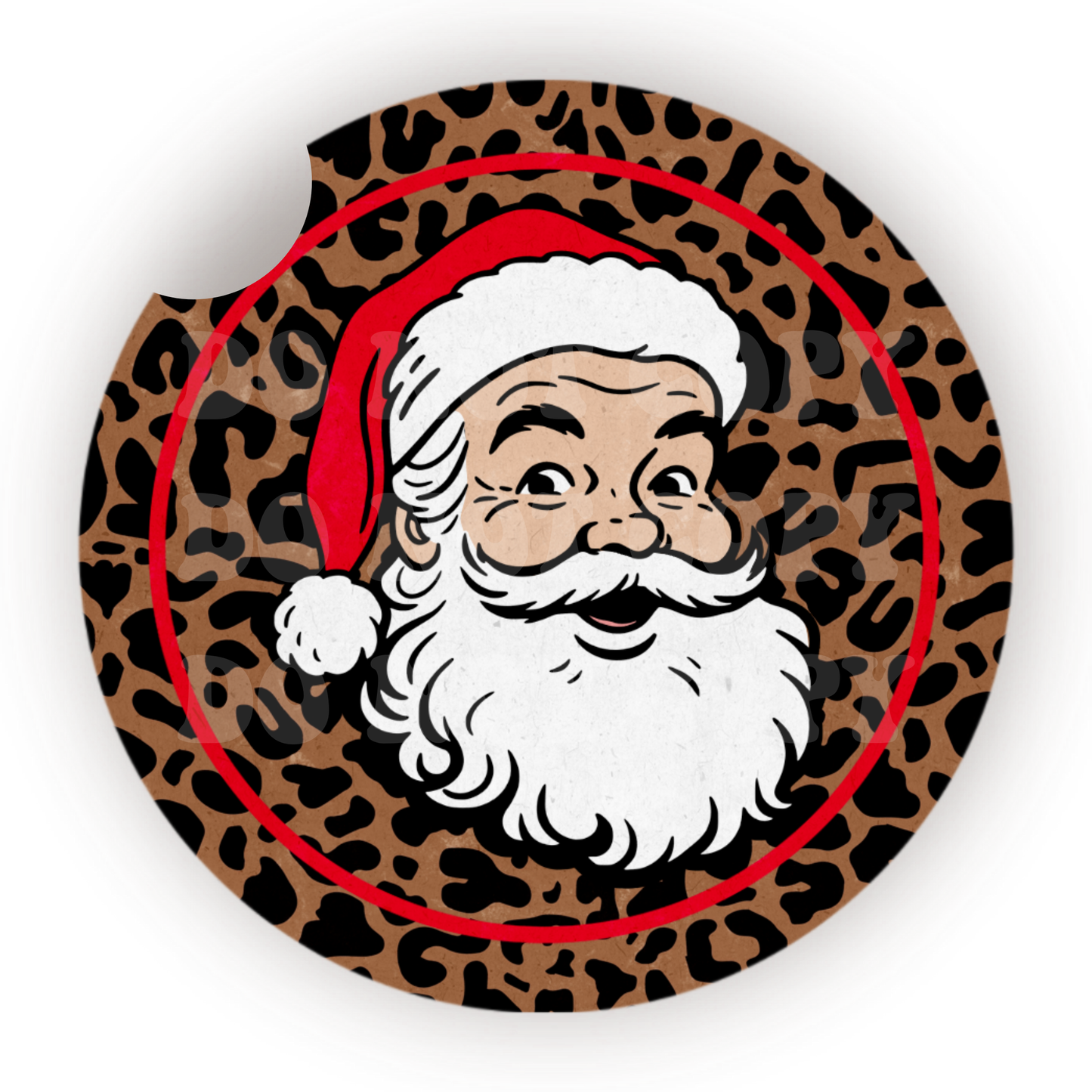 Leopard Santa Car Coaster Sublimation Transfer (Set of 2)