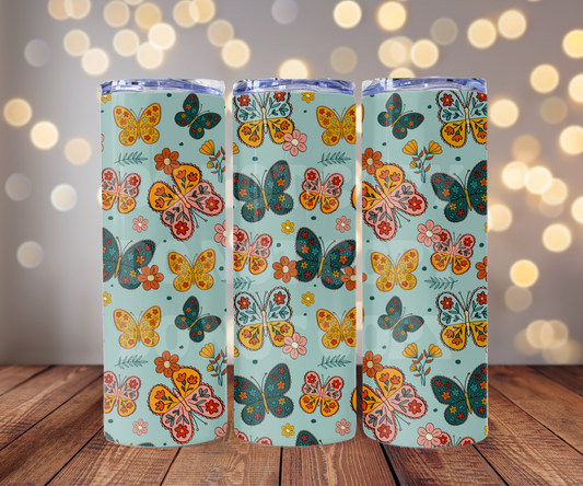 Colorful Butterflies 20 oz Skinny Tumbler Sublimation Transfer - Seamless