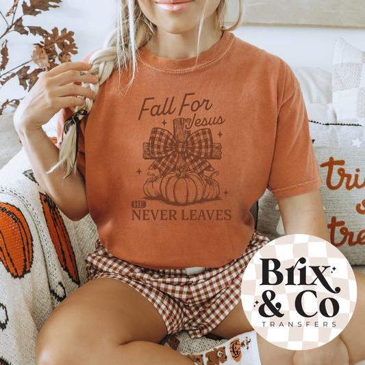 Fall For Jesus He Never Leaves Single Color (Brown)