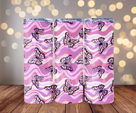 Retro Butterflies 20 oz Skinny Tumbler Sublimation Transfer - Seamless