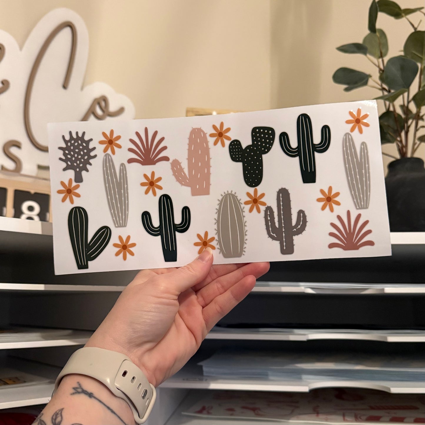 Boho Cactus UVDTF 16oz Glass Can