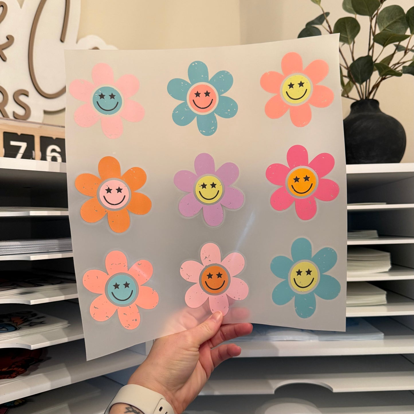Retro Flower Grid DTF HOT PEEL
