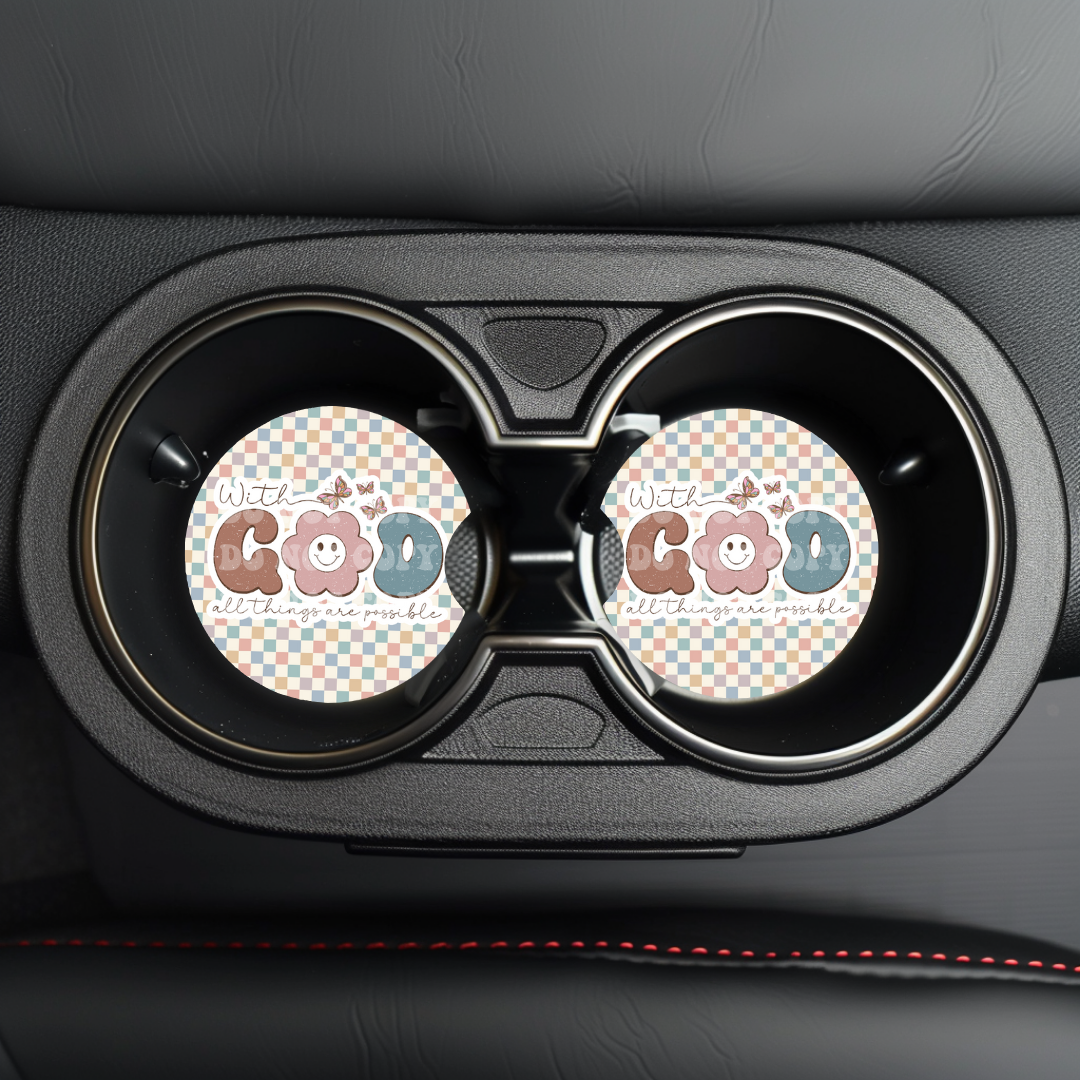 With God All Things Are Possible Car Coaster Sublimation Transfer (Set of 2)