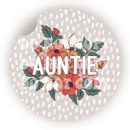 Floral Auntie Car Coaster Sublimation Transfer (Set of 2)
