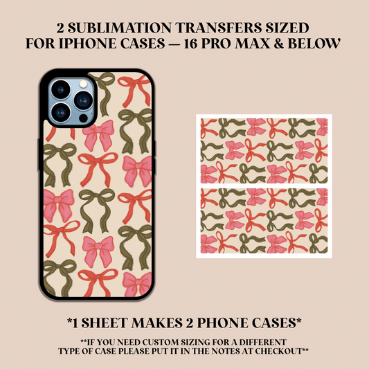Christmas Bows Phone Case Sublimation Transfer