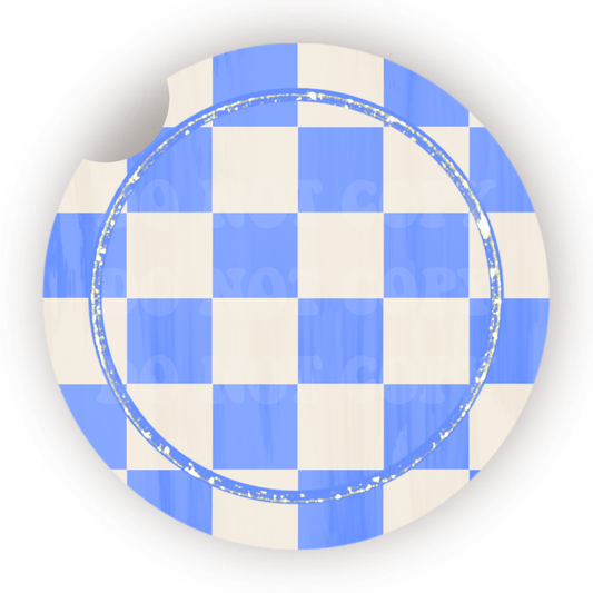 Blue Checker & Faux Glitter Car Coaster Sublimation Transfer (Set of 2)