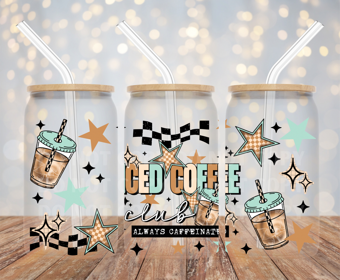 Iced Coffee Club UVDTF 16oz Glass Can Wrap