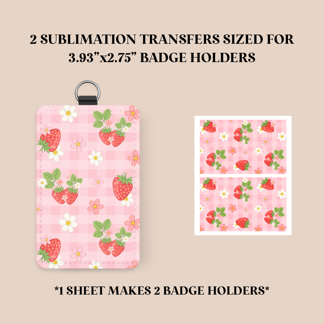Plaid Strawberries Badge Holder Sublimation Transfer
