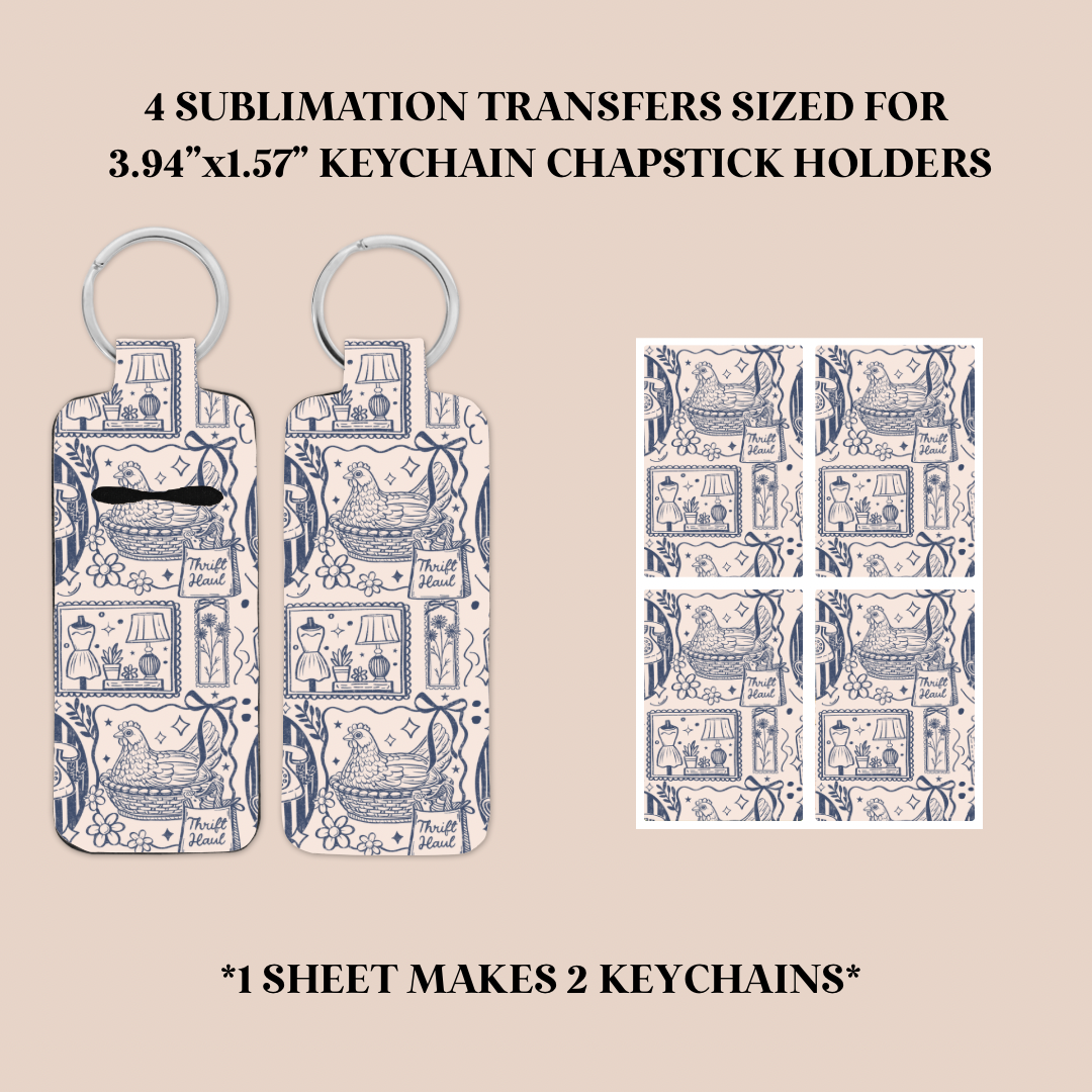 Thrifting Collage Keychain Chapstick Holder Sublimation Transfer