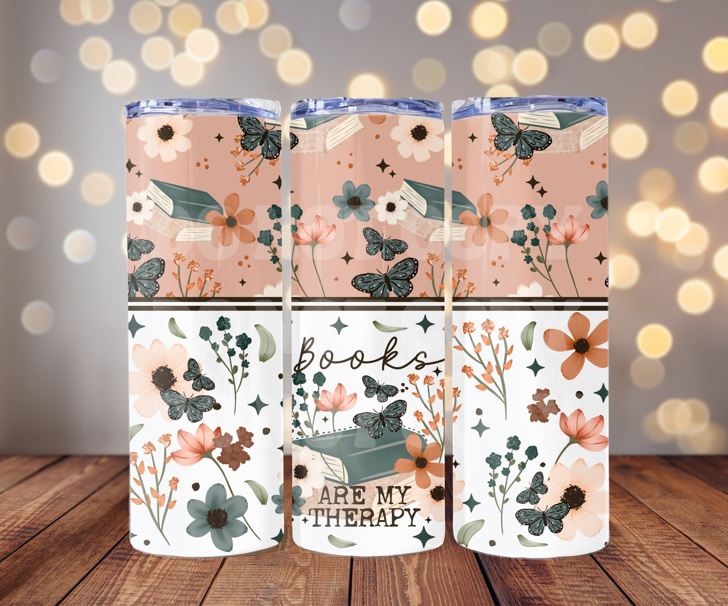 Books Are My Therapy 20 oz Skinny Tumbler Sublimation Transfer - Seamless