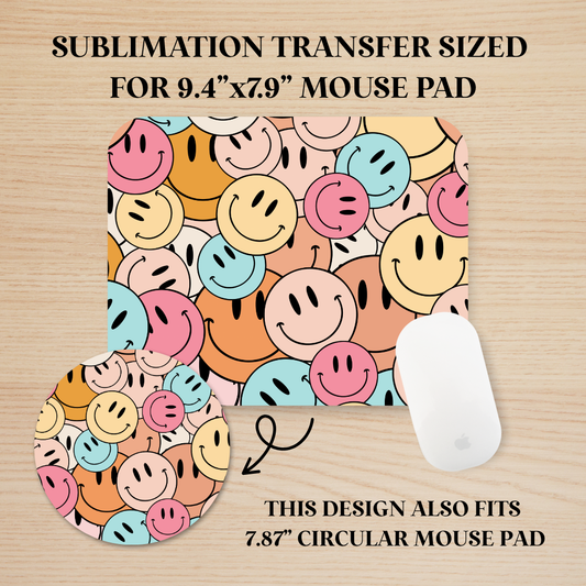Retro Happy Faces Mouse Pad Sublimation Transfer