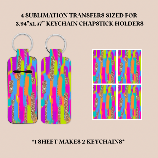 Colorful Brushstroke Keychain Chapstick Holder Sublimation Transfer