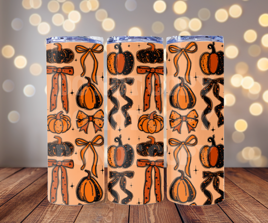 Lace Detail Pumpkins & Bows 20 oz Skinny Tumbler Sublimation Transfer - Seamless