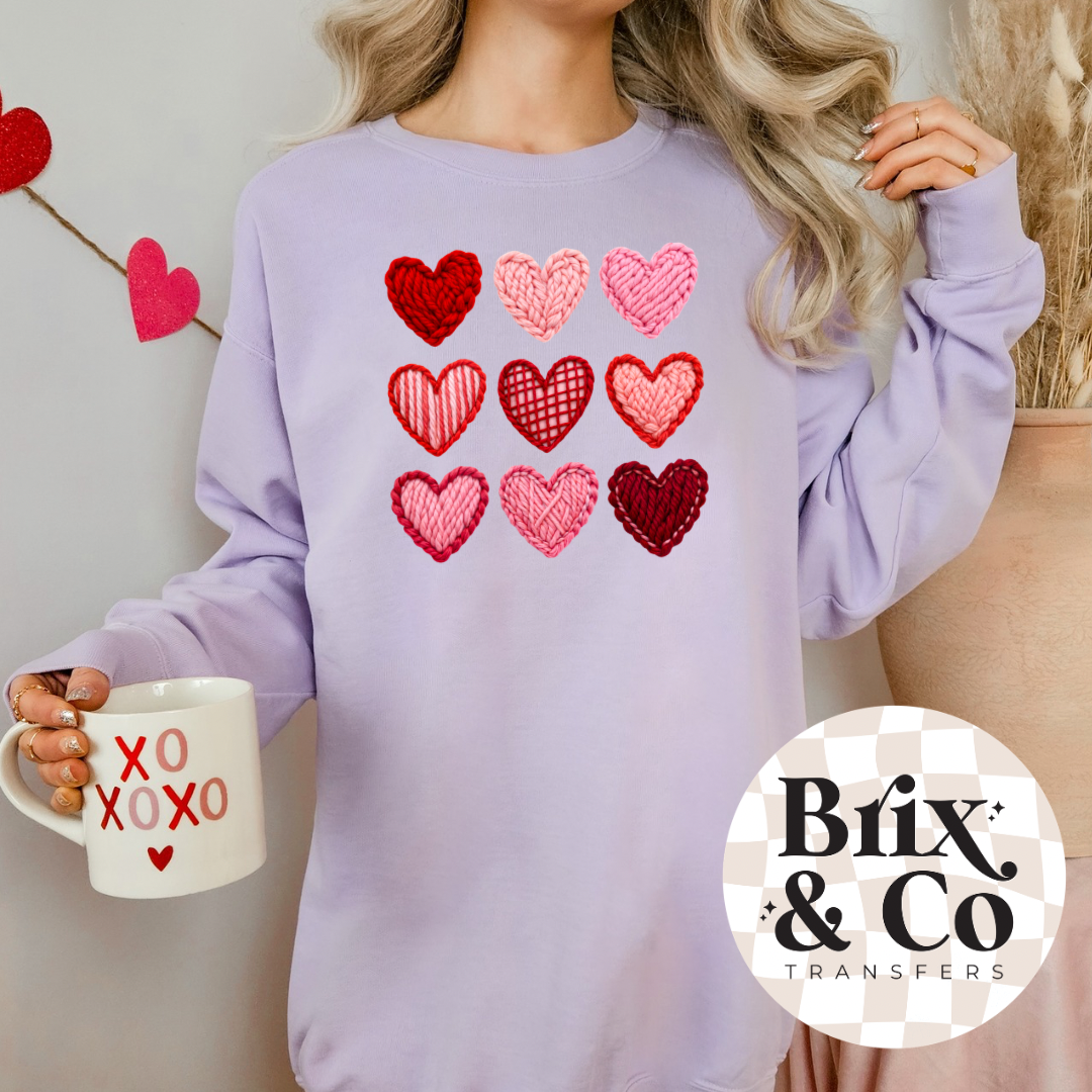 Faux Yarn Heart Grid DTF HOT PEEL