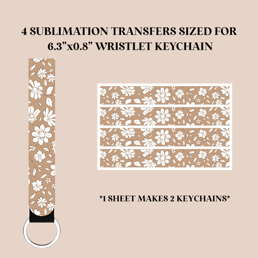 White Flowers Wristlet Keychain Sublimation Transfer