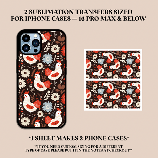 Brown Chickens Phone Case Sublimation Transfer