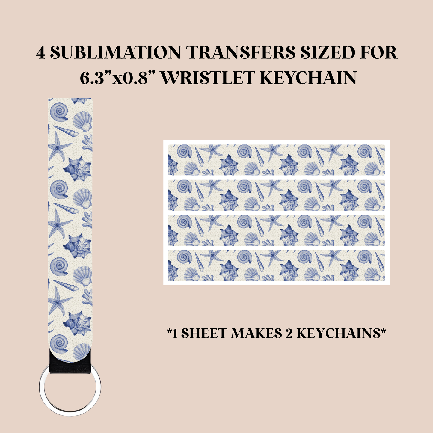 Coastal Doodles Wristlet Keychain Sublimation Transfer