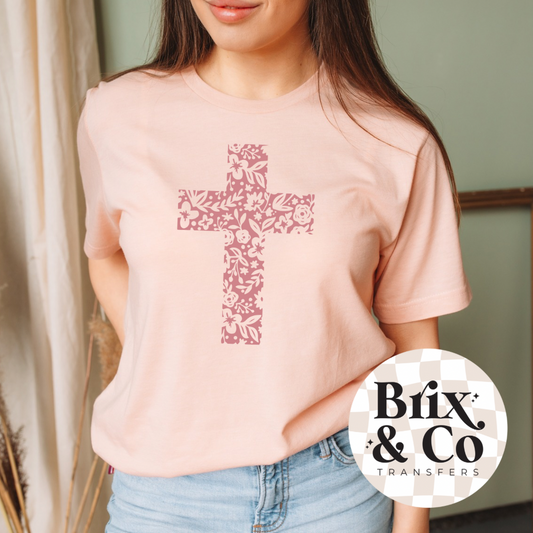 Floral Cross Single Color (Dusty Rose)