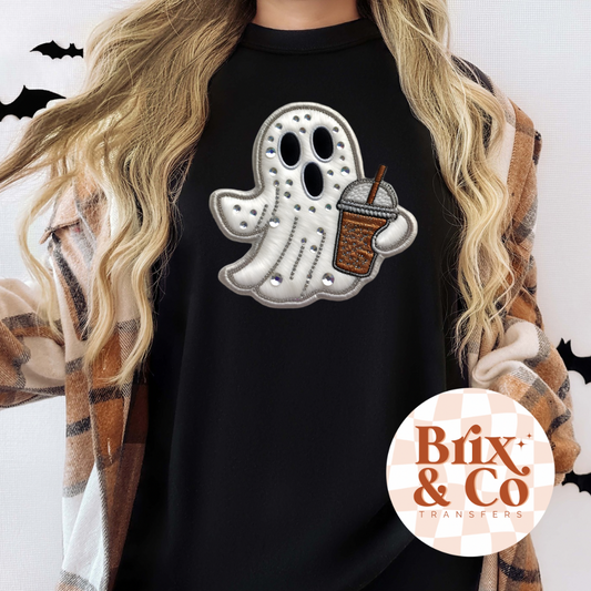 Faux Embroidery/Rhinestone Coffee Ghost Thin Matte Clear Film Screen Print Transfer