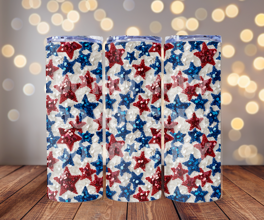 Faux Sequin Stars 20 oz Skinny Tumbler Sublimation Transfer - Seamless