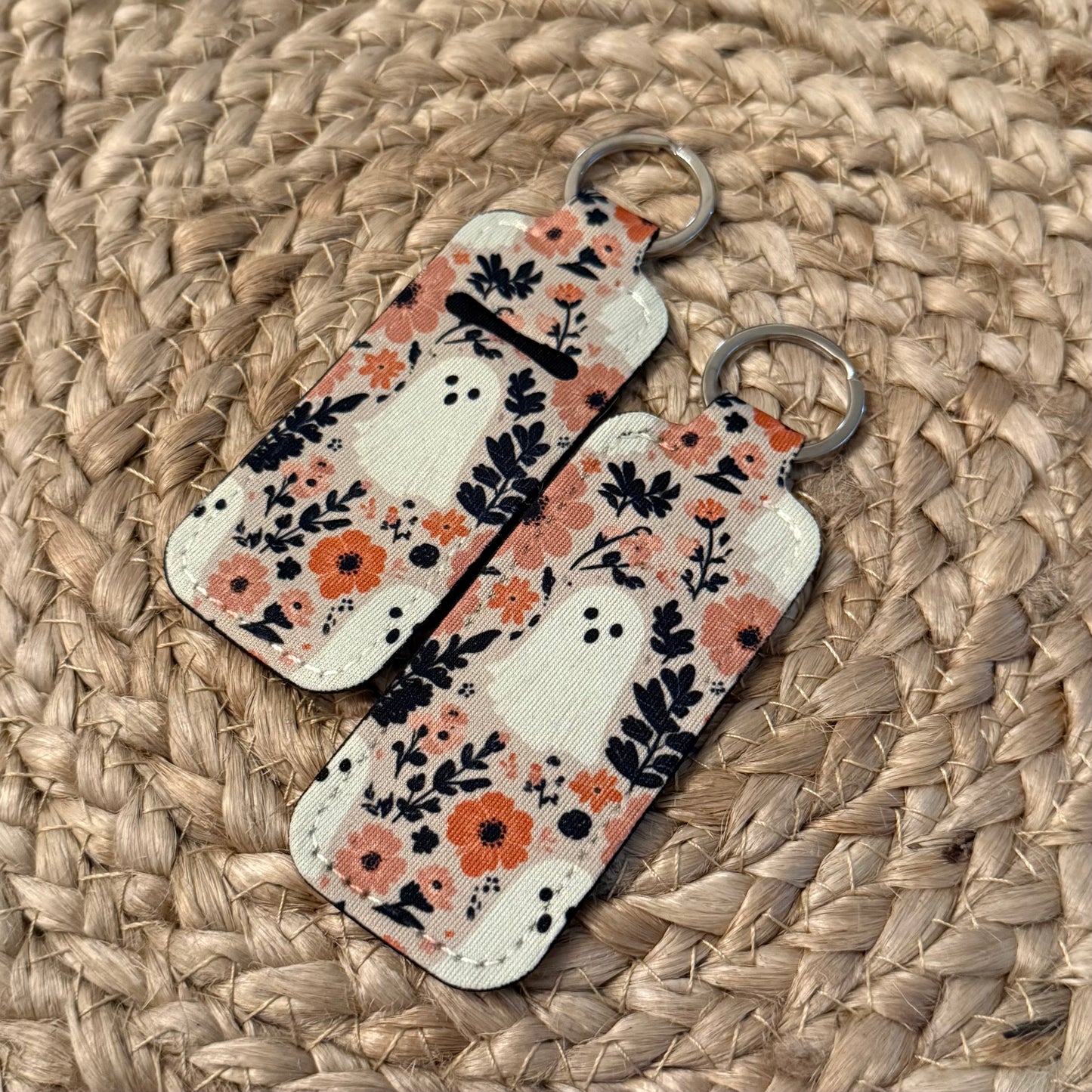 Floral Ghosts Chapstick Holder Keychain