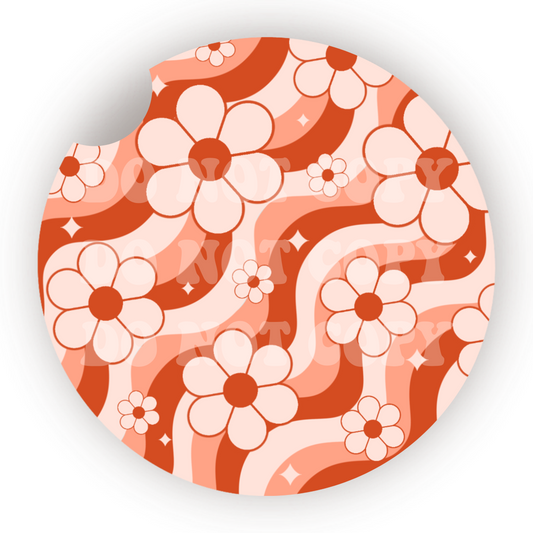 Wavy Flowers Car Coaster Sublimation Transfer (Set of 2)