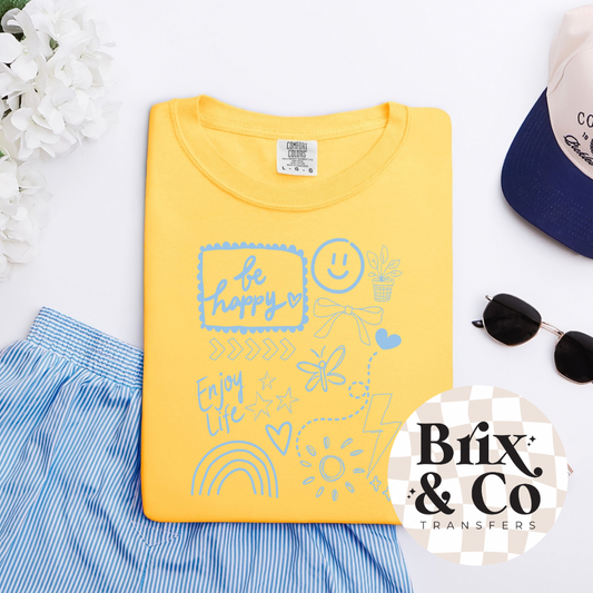 Be Happy Doodles Single Color (Light Blue)