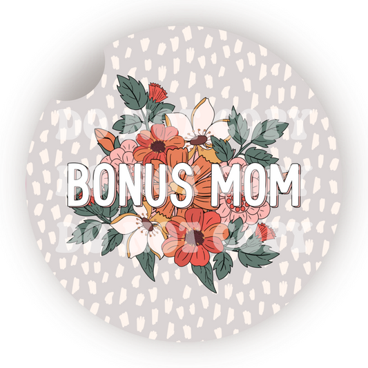 Floral Bonus Mom Car Coaster Sublimation Transfer (Set of 2)