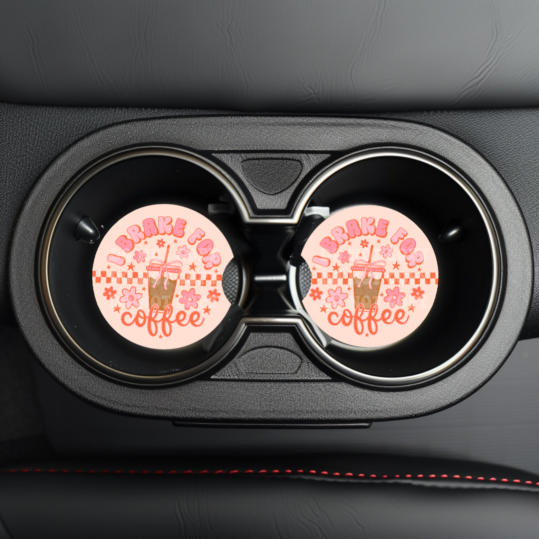 I Brake For Coffee Car Coaster Sublimation Transfer (Set of 2)