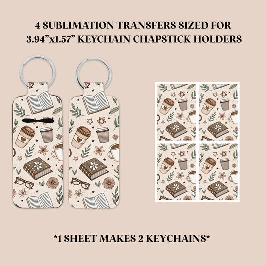 Books & Coffee Keychain Chapstick Holder Sublimation Transfer