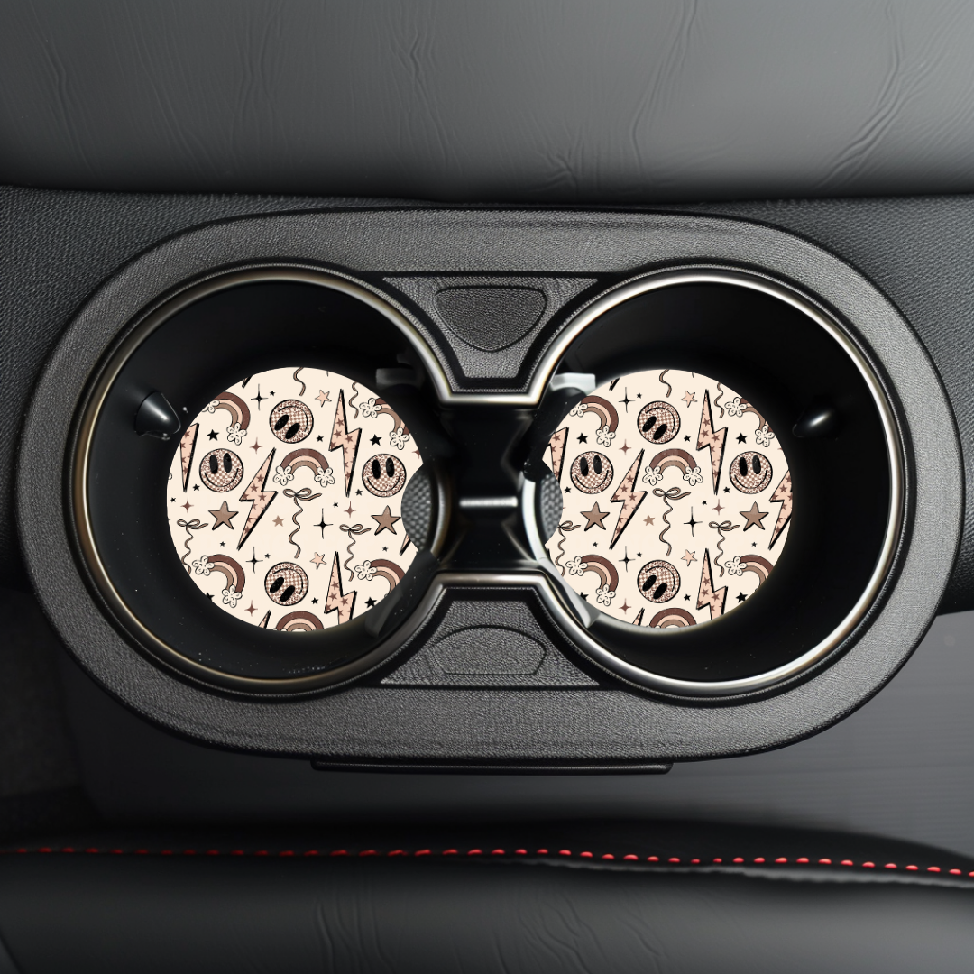 Neutral Retro Doodles Car Coaster Sublimation Transfer (Set of 2)