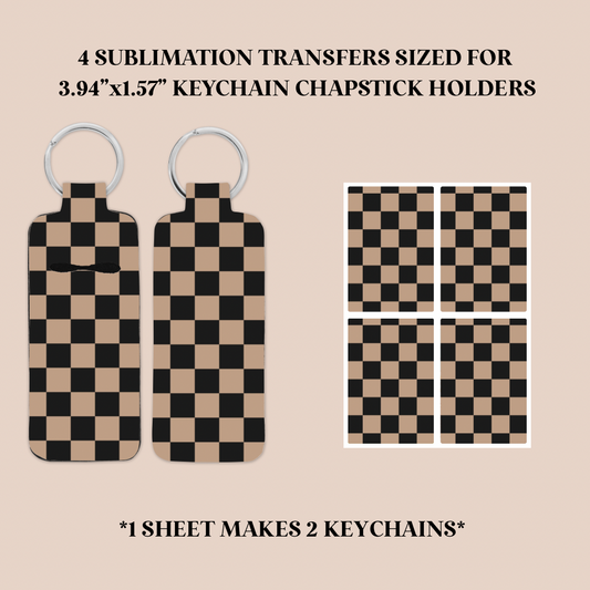 Black & Tan Checkers Keychain Chapstick Holder Sublimation Transfer