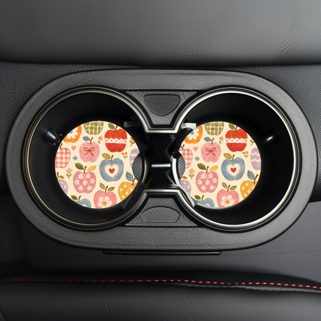 Apple Doodles Car Coaster Sublimation Transfer (Set of 2)