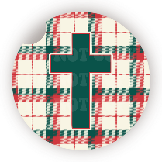 Christmas Plaid Cross Car Coaster Sublimation Transfer (Set of 2)