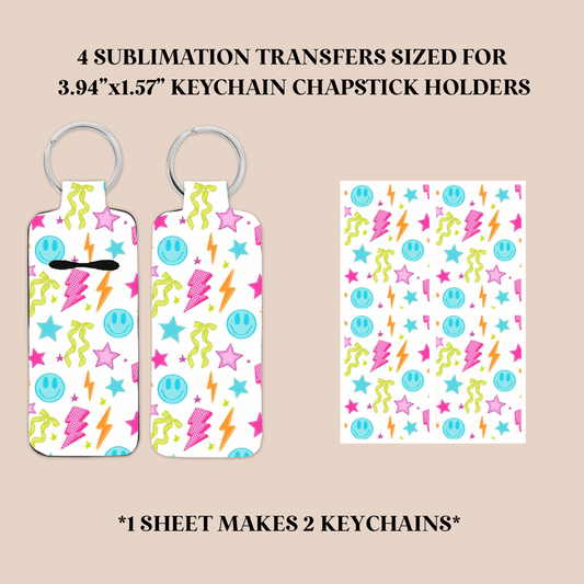 Neon Doodles Keychain Chapstick Holder Sublimation Transfer