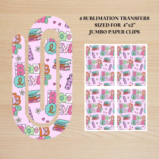 Retro Book Lover Jumbo Paperclip Sublimation Transfer