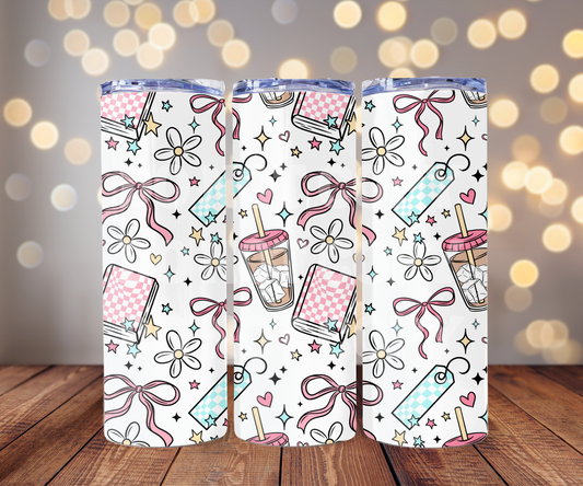 Books & Bows 20 oz Skinny Tumbler Sublimation Transfer - Seamless