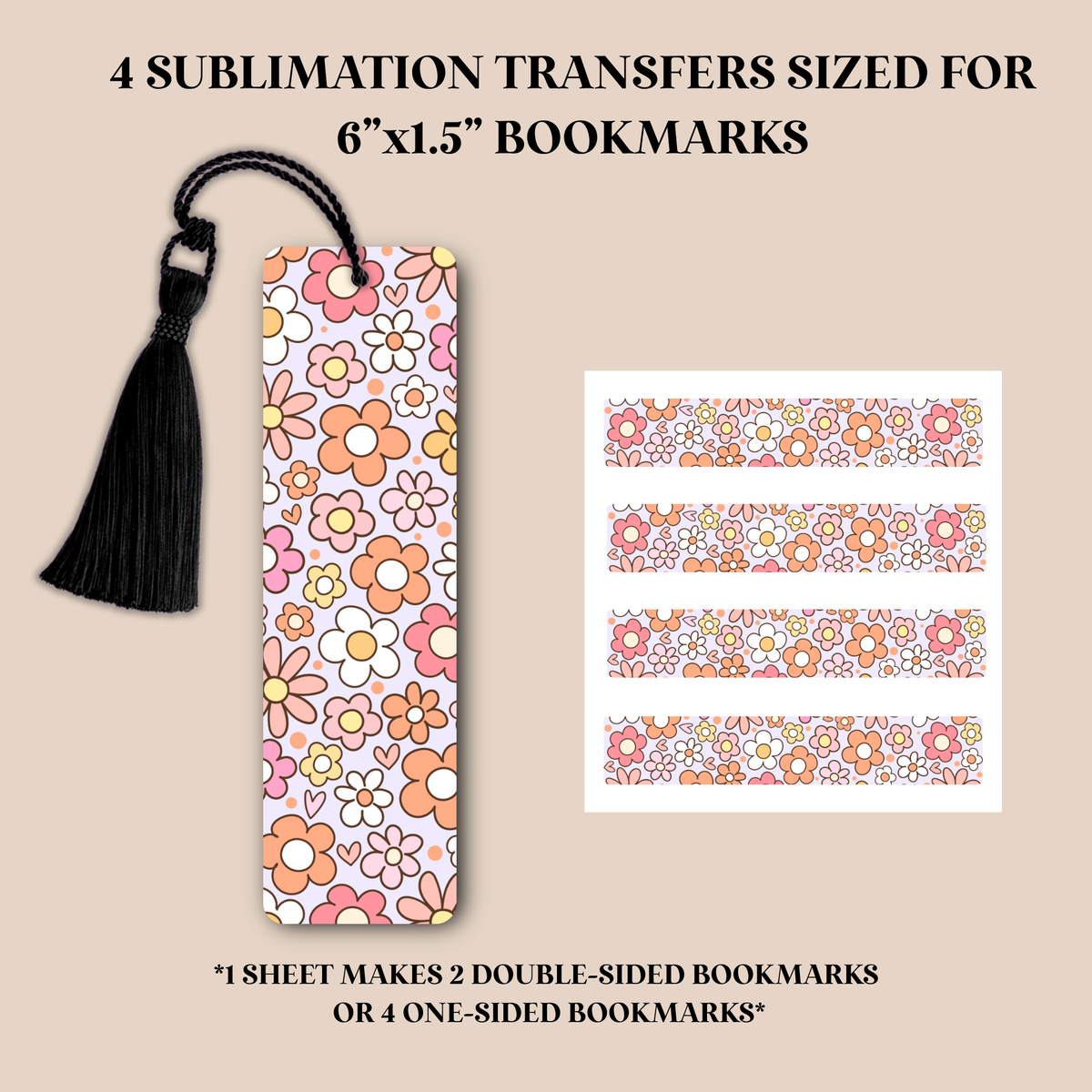 Pink & Orange Flowers Bookmark Sublimation Transfer